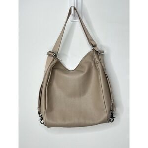 Mandarina Duck Leather Hobo Shoulder Bag Taupe Jacquard Strap Backpack Tote NEW!